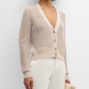 Elizabeth and James women's open-weave, 3-button cardigan in cream beige